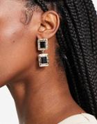 Topshop Double Stone Drop Earrings In Gold And Black