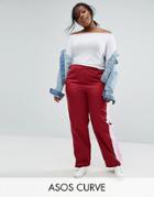 Asos Curve Straight Leg Track Pants With Side Stripes And Ring Pulls - Red