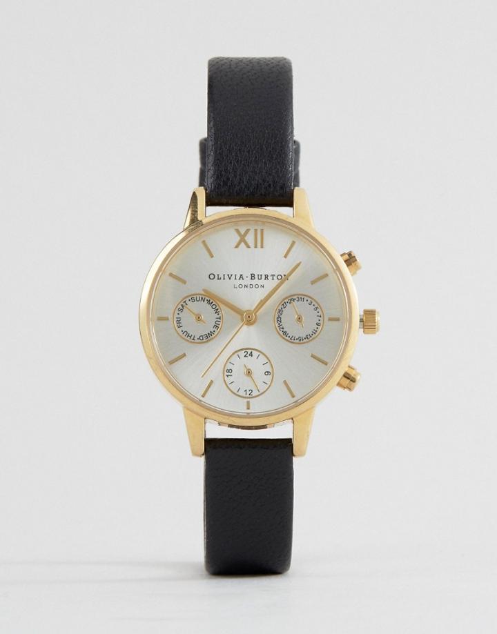 Olivia Burton Chrono Black Leather Watch Ob15cgm62 - Gold