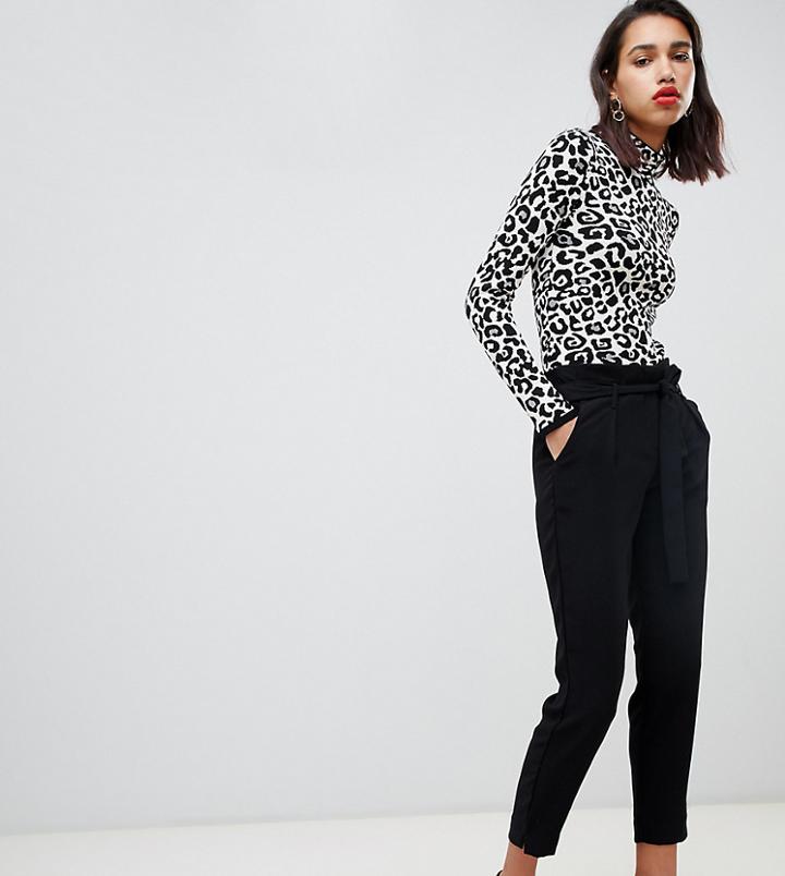 River Island Tapered Pants With Tie Waist In Black - Black