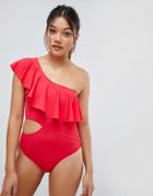 Signature 8 Ruffle One Shoulder Swimsuit - Red
