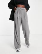 River Island Jersey Straight Leg Tailored Herringbone Pants In Gray