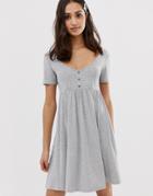 Asos Design Scoop Neck Mini Button Front Smock Dress-gray