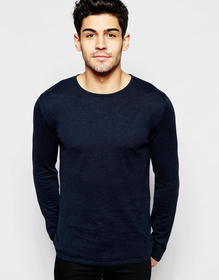 Selected Homme Crew Neck Knitted Sweater - Navy Blazer