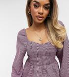New Look Petite Gingham Square Neck Blouse In Pink