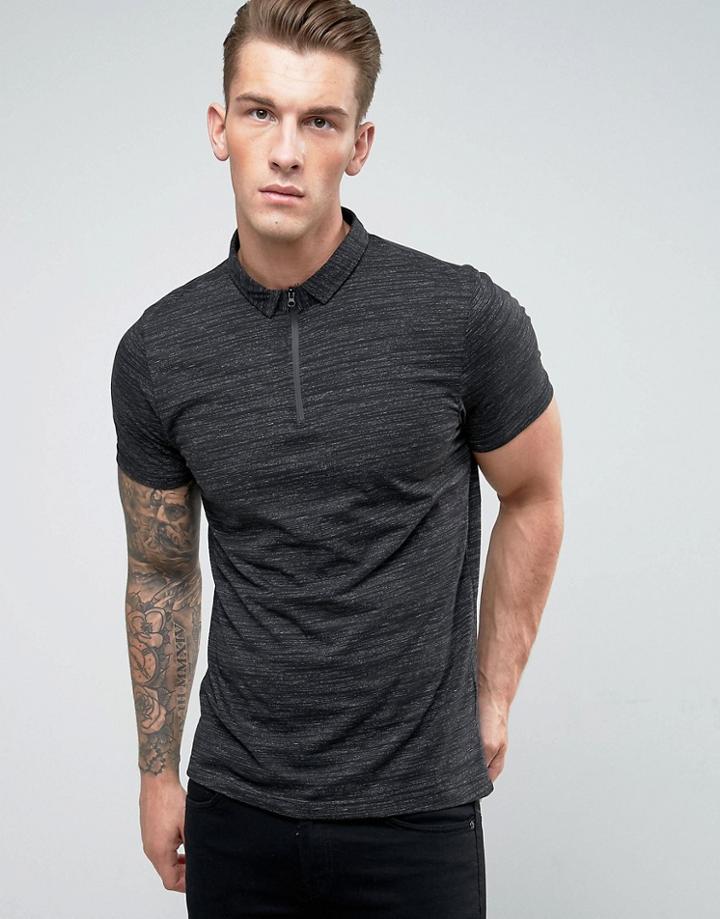 Brave Soul Polo With Zip - Gray