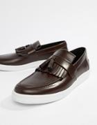 Fred Perry George Cox Tassle Leather Contrast Sole Loafers In Oxblood - Red
