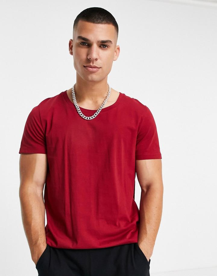 Asos Design Organic T-shirt With Scoop Neck In Burgundy-red
