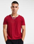Asos Design Organic T-shirt With Scoop Neck In Burgundy-red