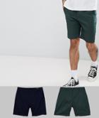 Asos Design 2 Pack Slim Chino Shorts In Navy & Bottle Green Save - Multi