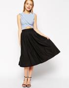 Asos Pleated Midi Linen Skirt - Black