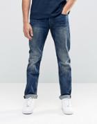 Only & Sons Vintage Wash Regular Fit Jeans With Stretch - Mid Blue Denim