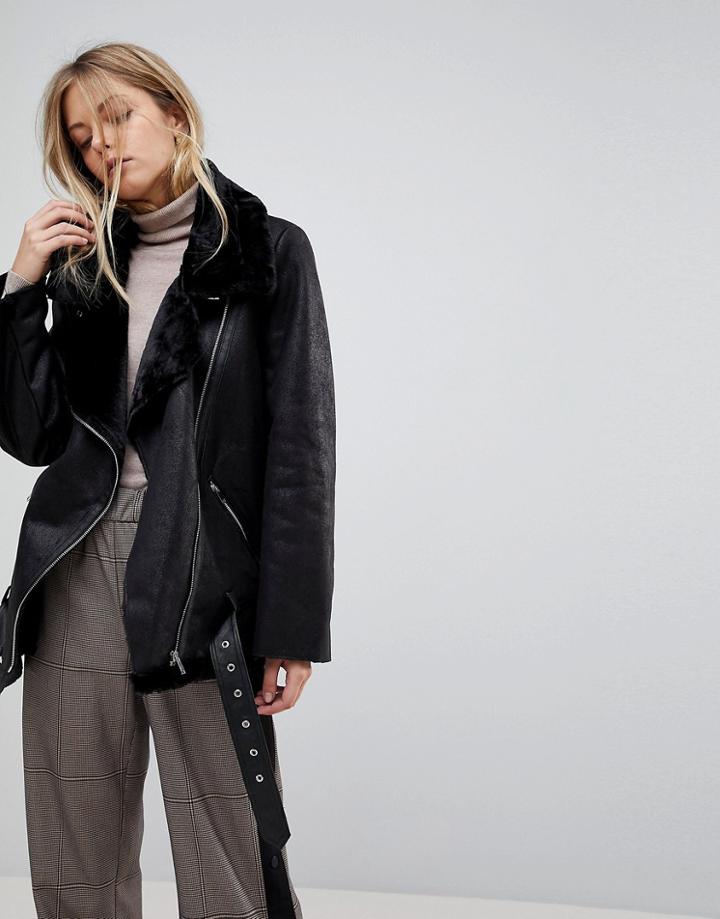 Qed London Aviator Coat - Black