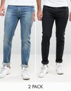 Asos Skinny Jeans 2 Pack In Black & Mid Blue - Multi