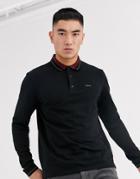 Hugo Donol Long Sleeve Tipped Polo In Black