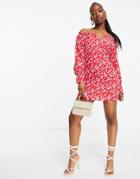 Parisian Bardot Notch Front Mini Dress In Floral Print-multi