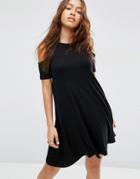 Asos Cold Shoulder Mini Swing Dress - Black