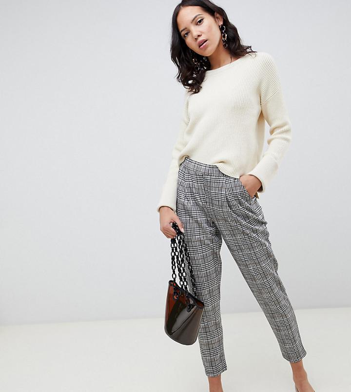 New Look Tall Pull On Pants In Check - Blue