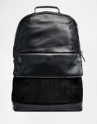 Asos Leather Backpack With Suede Embossed Front Pocket - Black