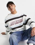 Asos Design Oversized Stripe Sweatshirt With Text Print-neutral