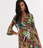 Outrageous Fortune Tall Ruffle Wrap Mini Dress With Fluted Sleeve In Scarf Print