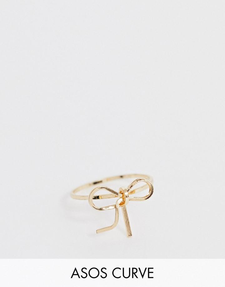 Asos Design Curve Pinky Ring In Bow Design In Gold Tone - Gold