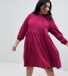 Asos Curve Cotton Smock Dress With Elastic Cuff Detail - Red