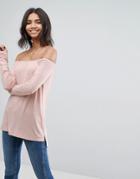 Asos Off Shoulder Top In Slouchy Fit - Pink