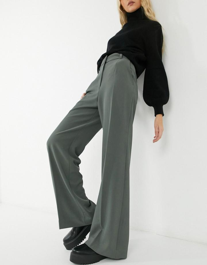 & Other Stories Wide Leg Pants In Dark Gray-green