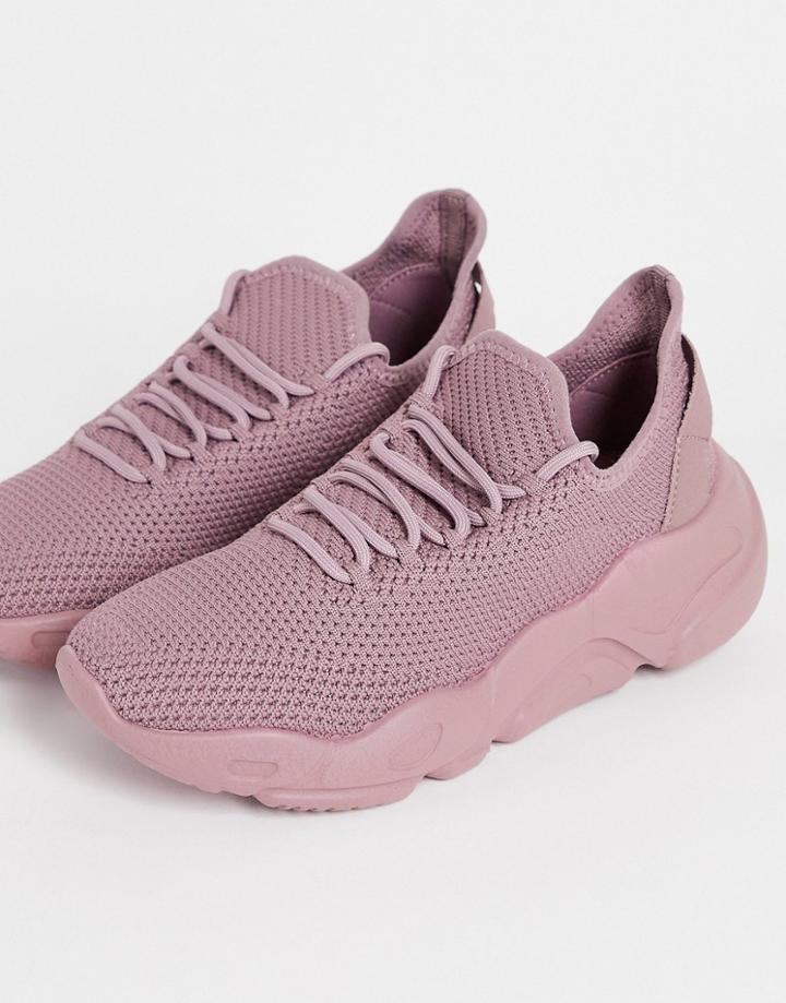 Asos Design Dexter Chunky Knit Lace Up Sneakers In Rose-gold