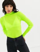 Asos Design Sheer Knit High Neck Sweater-green