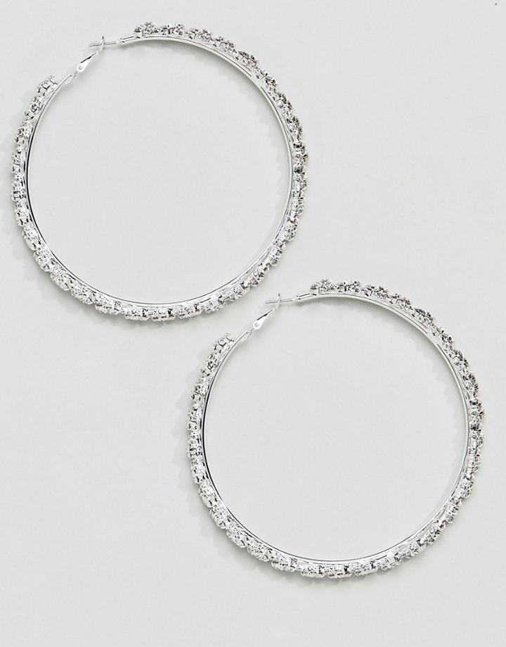True Decadence Silver Embellished Hoop Earrings (+) - Silver