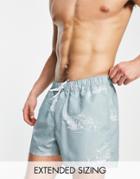 Asos Design Swim Shorts With Scenic Line Print Short Length-blue