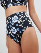 Asos Design Fuller Bust Exclusive Fallen Floral Print High Waist Bikini Bottom-multi