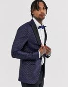 Devils Advocate Navy Zig Zag Skinny Fit Jacket - Navy