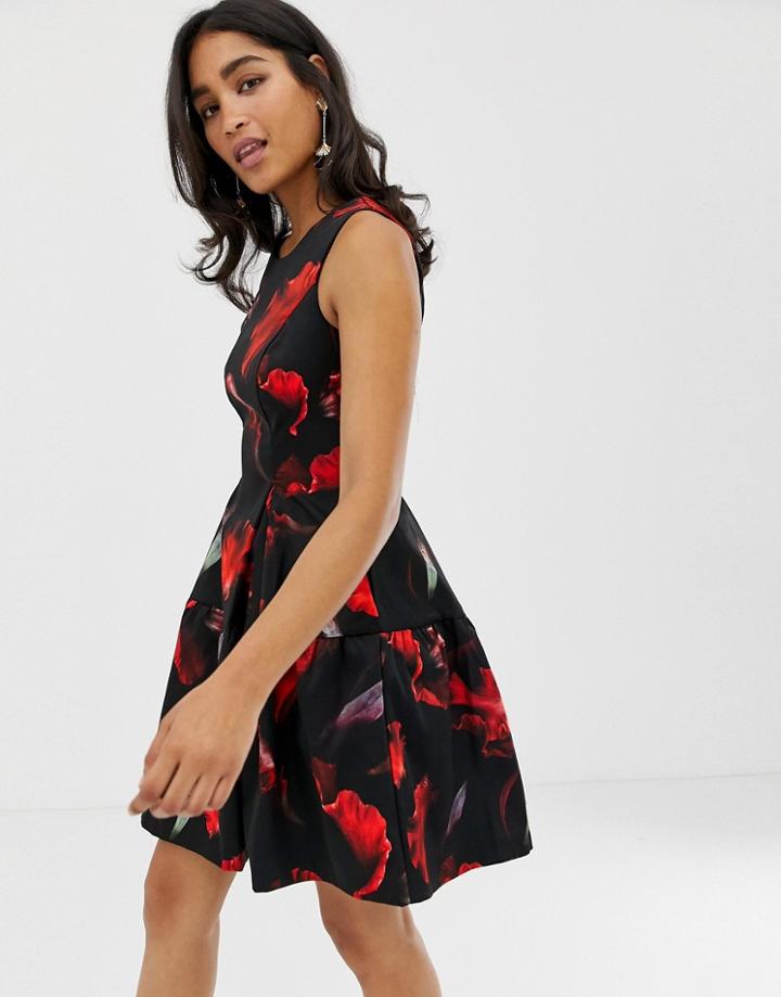 Closet London High Neck Floral Skater Dress - Multi