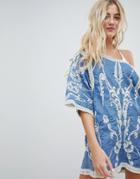 Liquorish Embroidered Beach Cover Up Dress - Blue