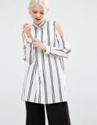 Monki Cold Shoulder Stripe Shirt - Stripe