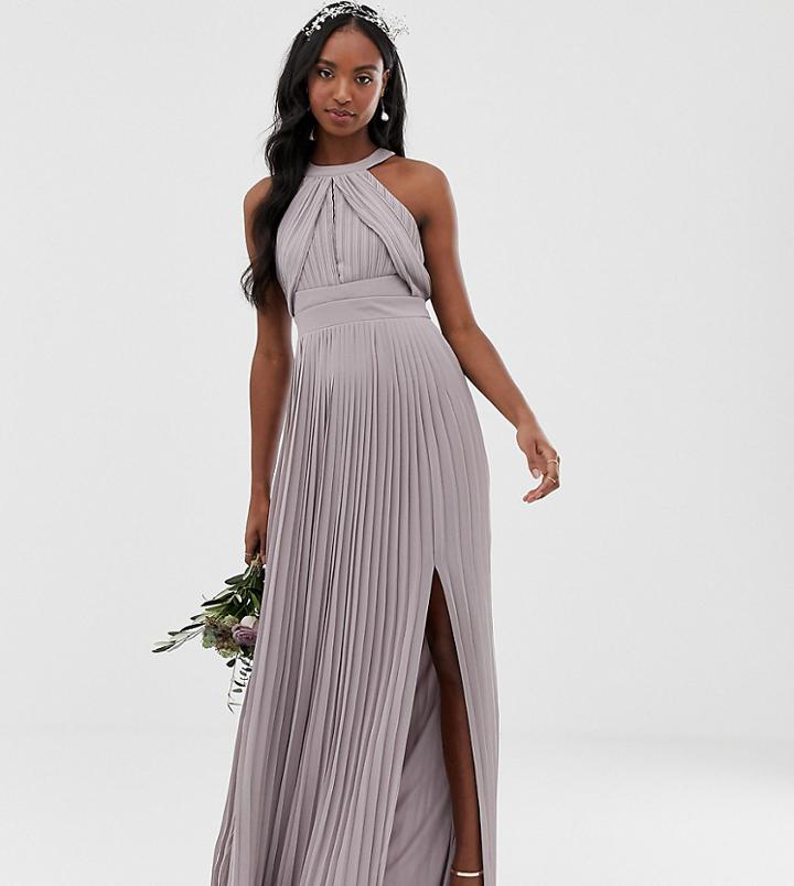 Tfnc Tall Bridesmaid Exclusive Pleated Maxi Dress In Gray - Gray