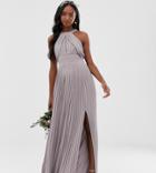 Tfnc Tall Bridesmaid Exclusive Pleated Maxi Dress In Gray - Gray