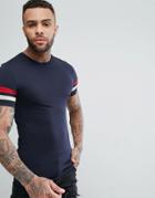 Asos Muscle Fit T-shirt With Contrast Sleeve Panels - Navy