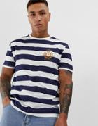 Asos Design Organic Cotton Relaxed T-shirt In Stripe With Nautical Chest Print-white