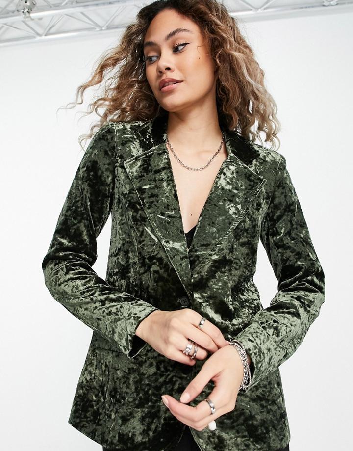 Noisy May Velvet Blazer In Dark Green - Part Of A Set