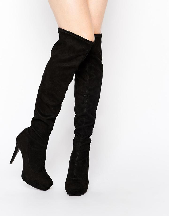 Faith Noble Black Over The Knee High Heeled Boots - Black