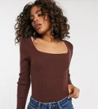 Asos Design Tall Square Neck Sweater With Cross Back Detail-brown