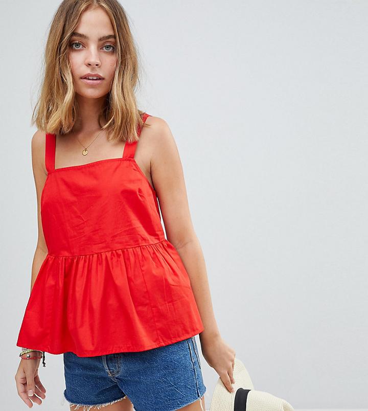 Asos Petite Smock Cami In Cotton - Red
