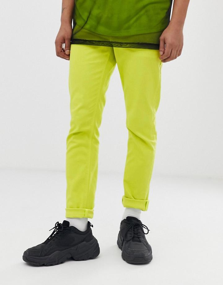 Asos Design Slim Jeans In Neon Green-orange