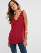 Asos Geo Lace Insert V Front And V Back Tank - Red