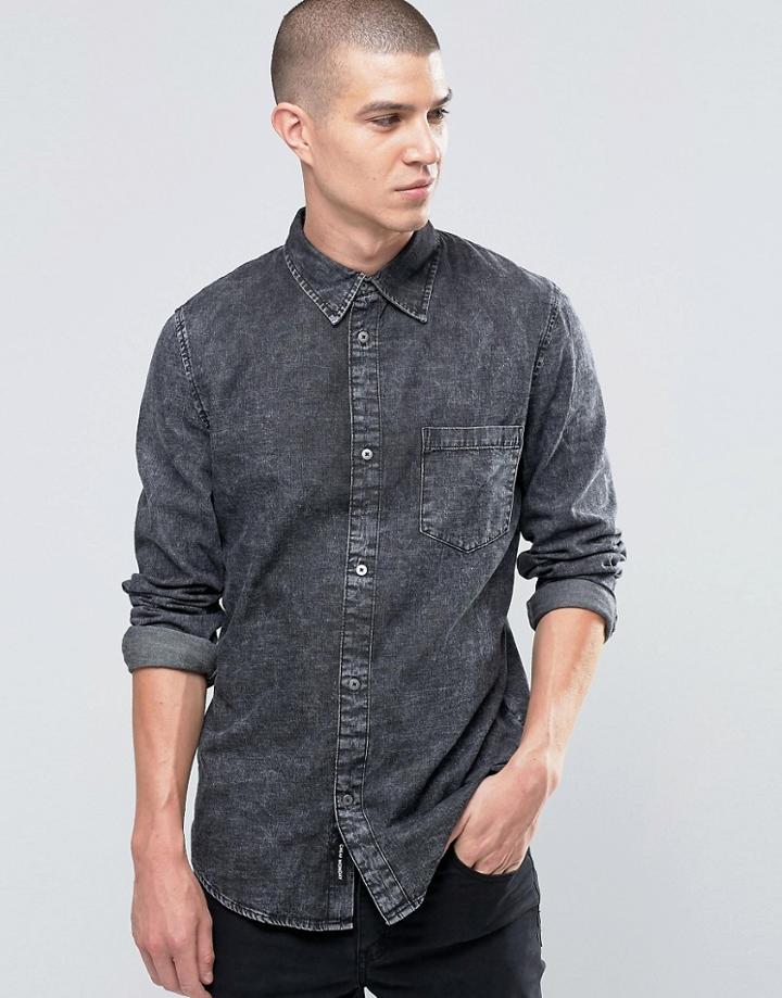 Cheap Monday Rude Denim Shirt Concrete Ice Acid Wash - Gray