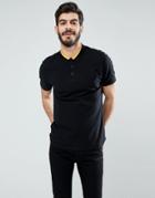 Asos Design Pique Polo With Contrast Collar Detail In Black - Black